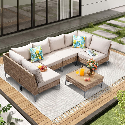 Seven Piece Wicker Patio Furniture Set with Cushions-0
