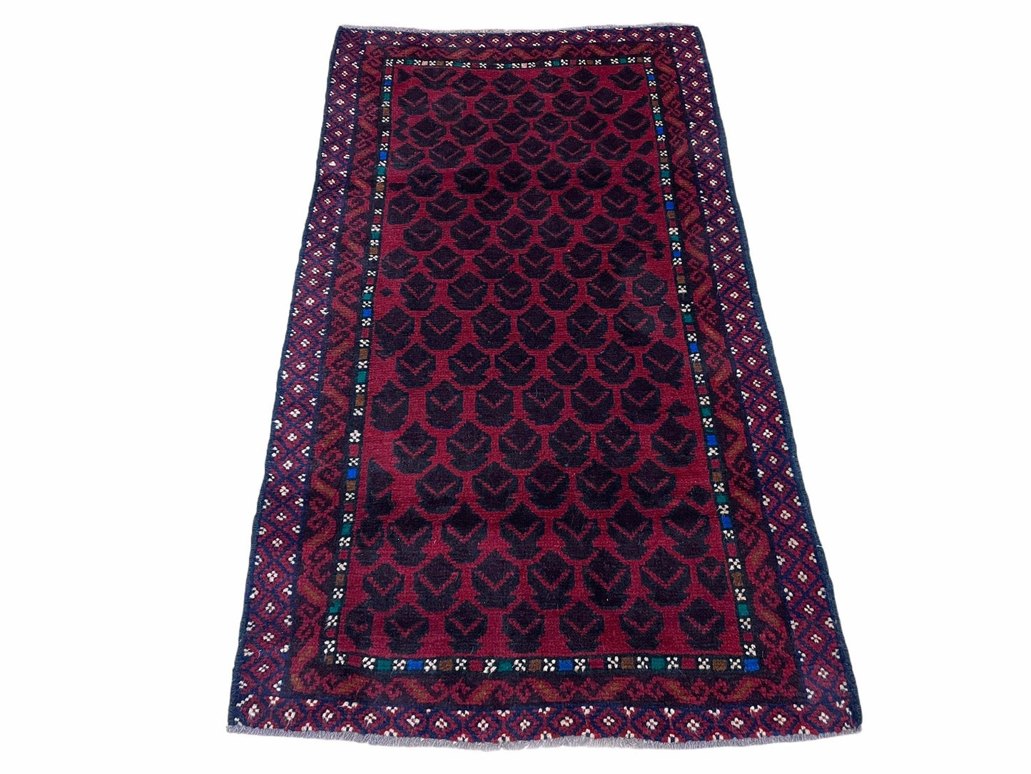2' 8" X 4' 6" Vintage Handmade Tribal Wool Rug Balouchi Rug Afghan Rug Red Blue-0