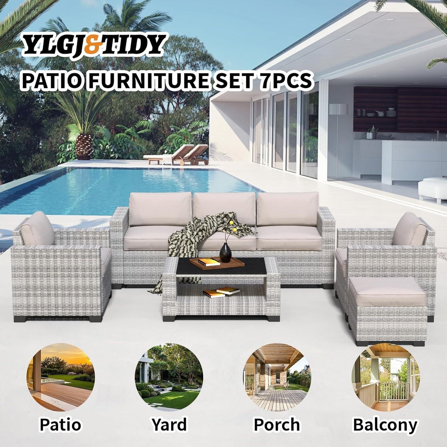 Durable Seven Piece Outdoor Sectional Patio Furniture Set