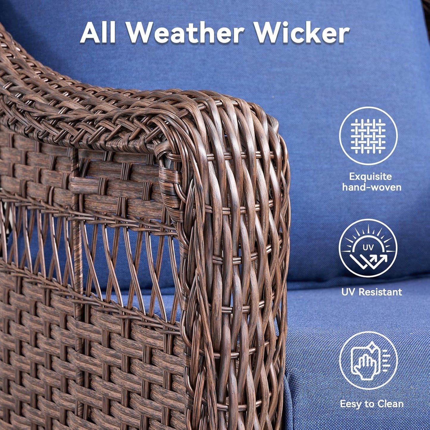 Patio Furniture Set, 5 Pieces Outdoor Conversation Set, All Weather Wicker Patio Furniture W/ Swivel Glider Rocking Chair, Ottoman, 3-Seat Couch & Comfy Cushions for Backyard, Deck, Poolside, Porch