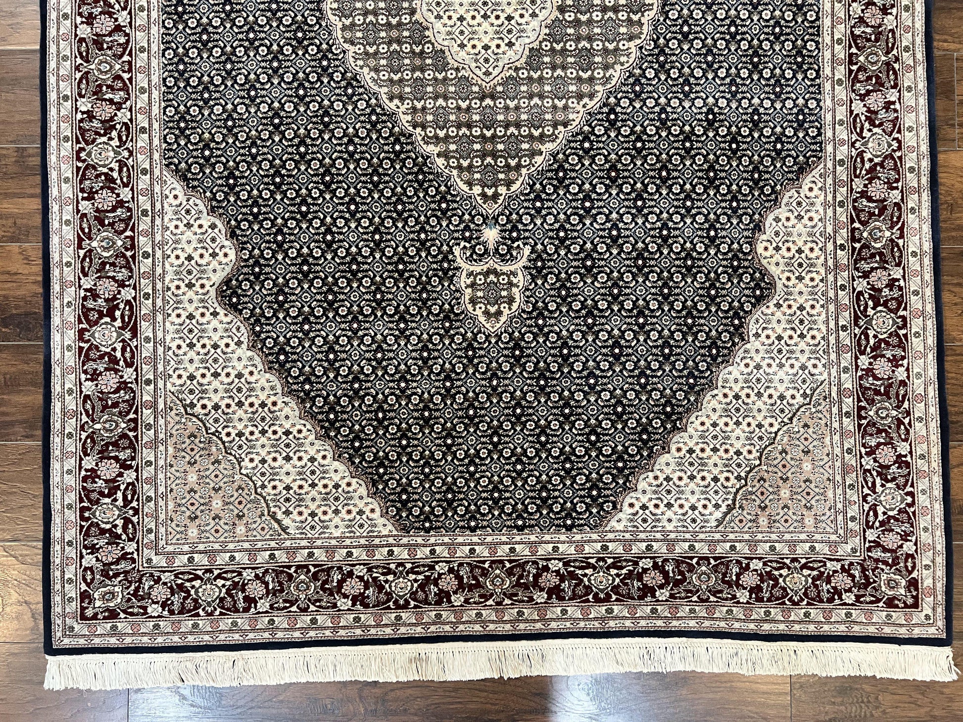 Sino Persian Rug 6x9, Herati Pattern, Vintage Handmade Hand Knotted Wool Oriental Carpet, Fine 6 x 9 Rug, Traditional Rug, Dark Blue Rug-4