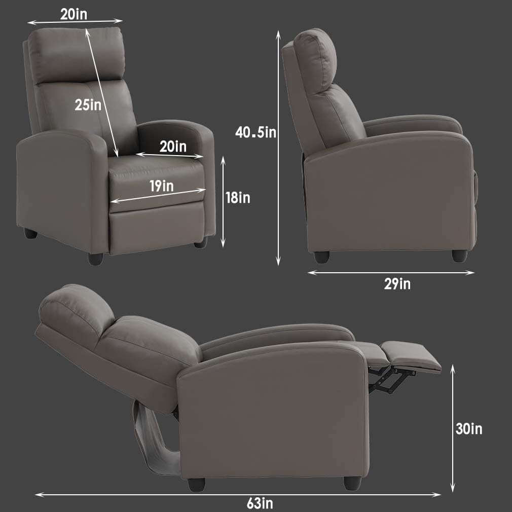 Recliner Chair Single Sofa Winback Chair Home Theater Seating Modern Reclining Chair Easy Lounge with Padded Seat PU Leather Padded Seat Backrest for Living Room Reading Chair Recliner Sofa
