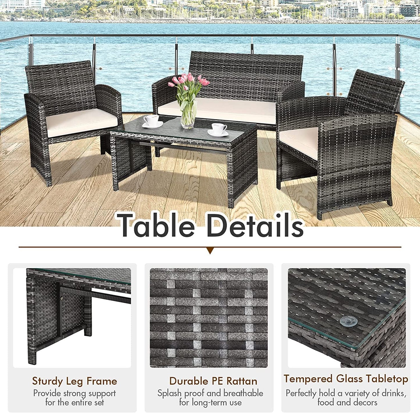 Weather Resistant Rattan Patio Furniture Set for Outdoors