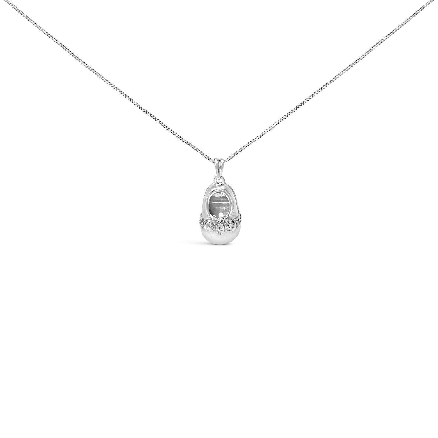 14K White Gold Diamond Accent Baby Shoe with Bow Pendant 18" Necklace (G-H Color, SI1-SI2 Clarity)-0