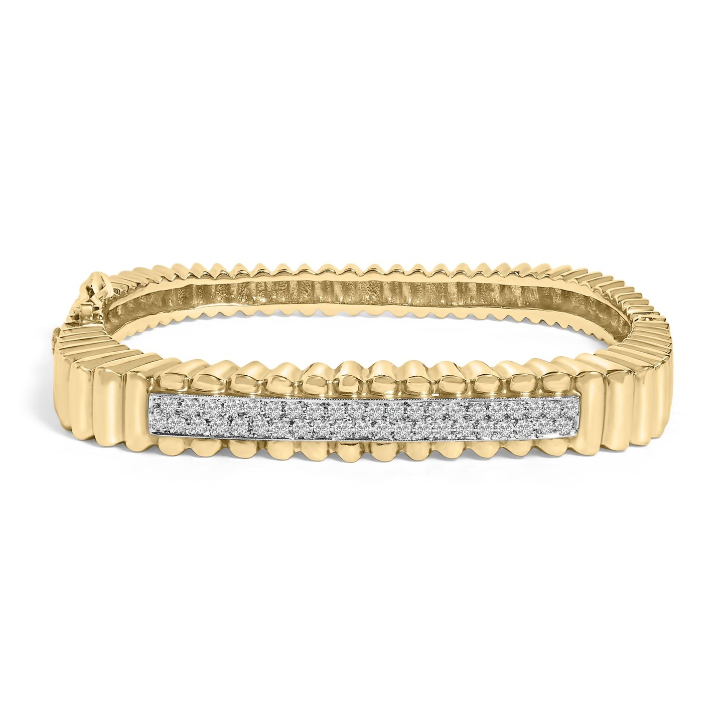 14K Yellow Gold 1 1/4 Cttw Diamond Ribbed Rounded Rectangle Bangle Bracelet (G-H Color, VS2-SI1 Clarity) - 7.75" Inches-0