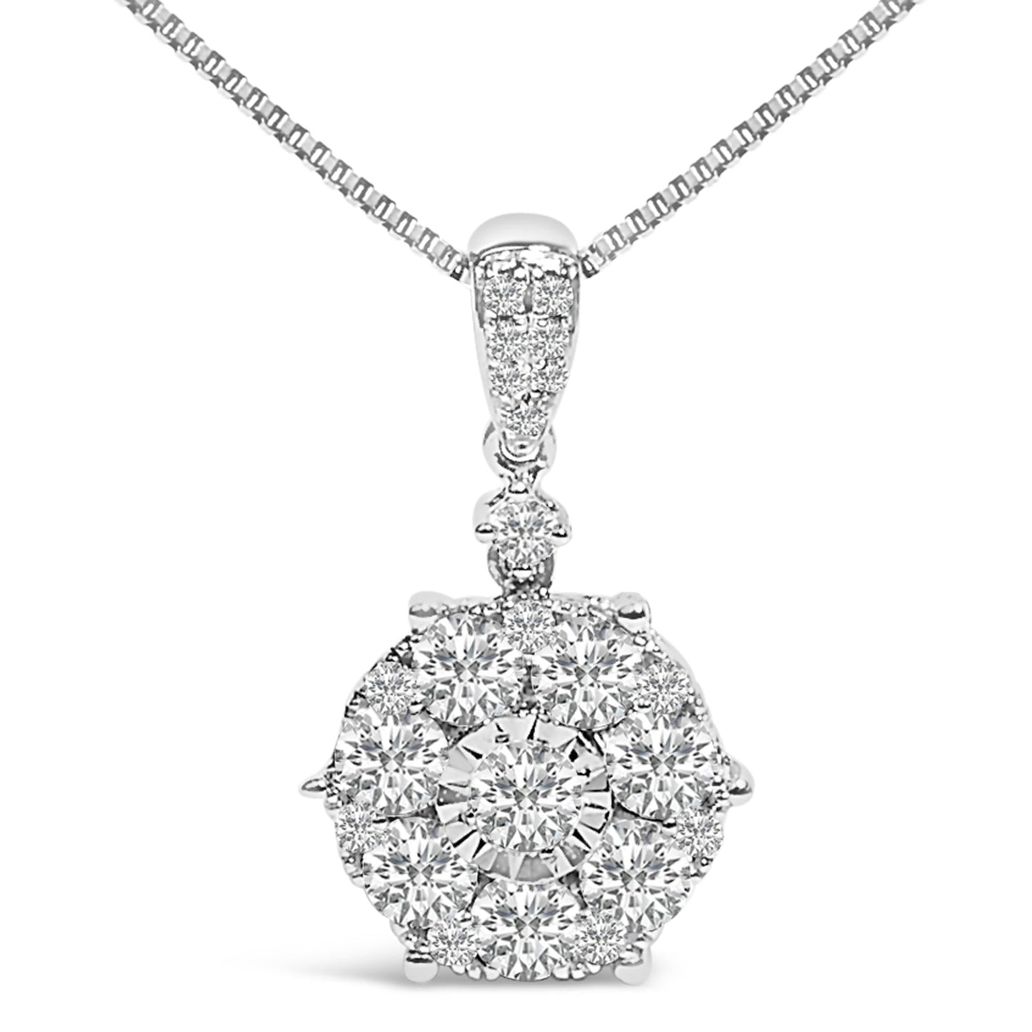 14K White Gold 1 1/5 Cttw Diamond Composite Cluster Pendant Necklace (F-G Color, VS2-SI1 Clarity) - 18" Inches-0