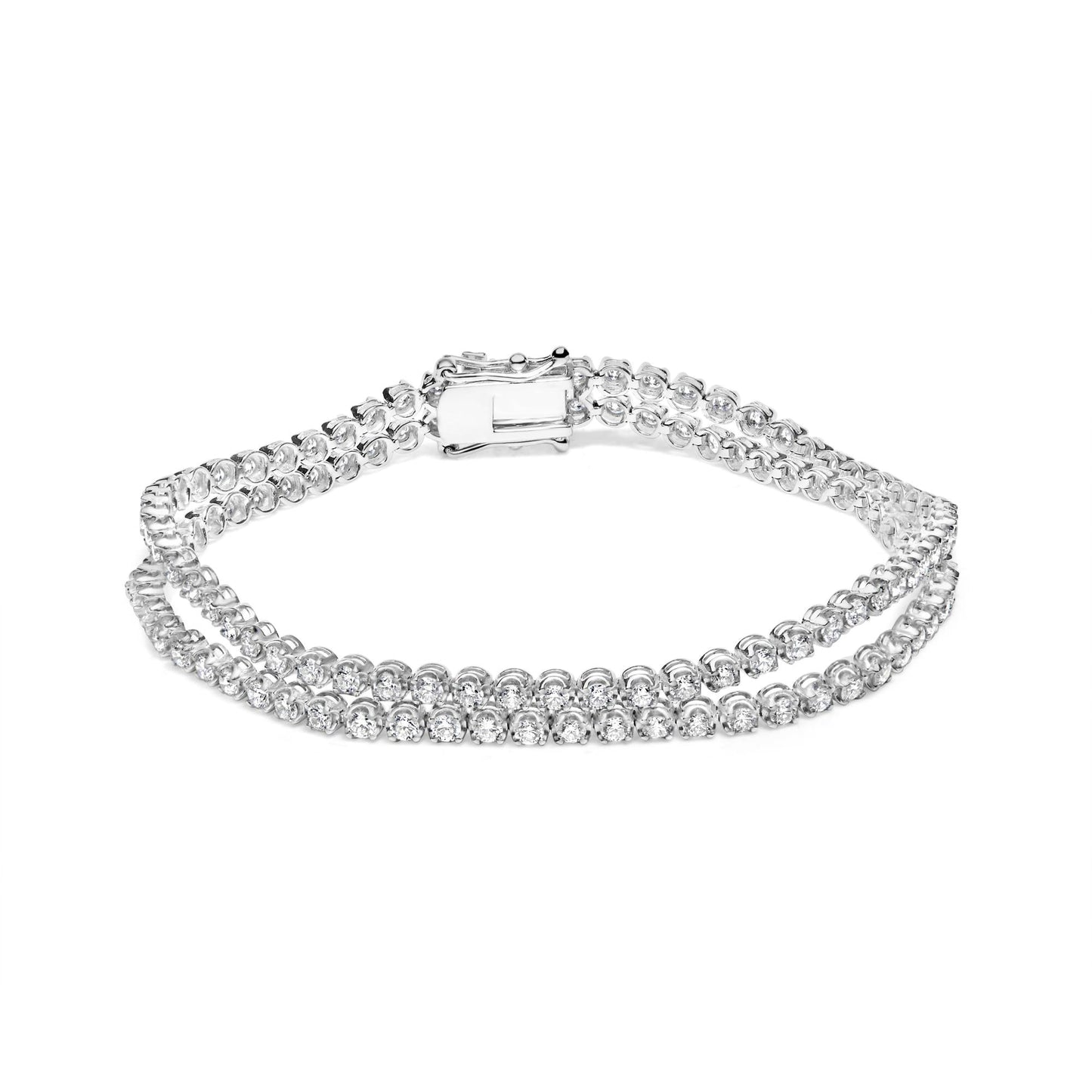18K White Gold 5 3/5 Cttw Natural Diamond Double Row Link Tennis Bracelet (G-H Color, VS1-VS2 Clarity) - 7" Inches-0
