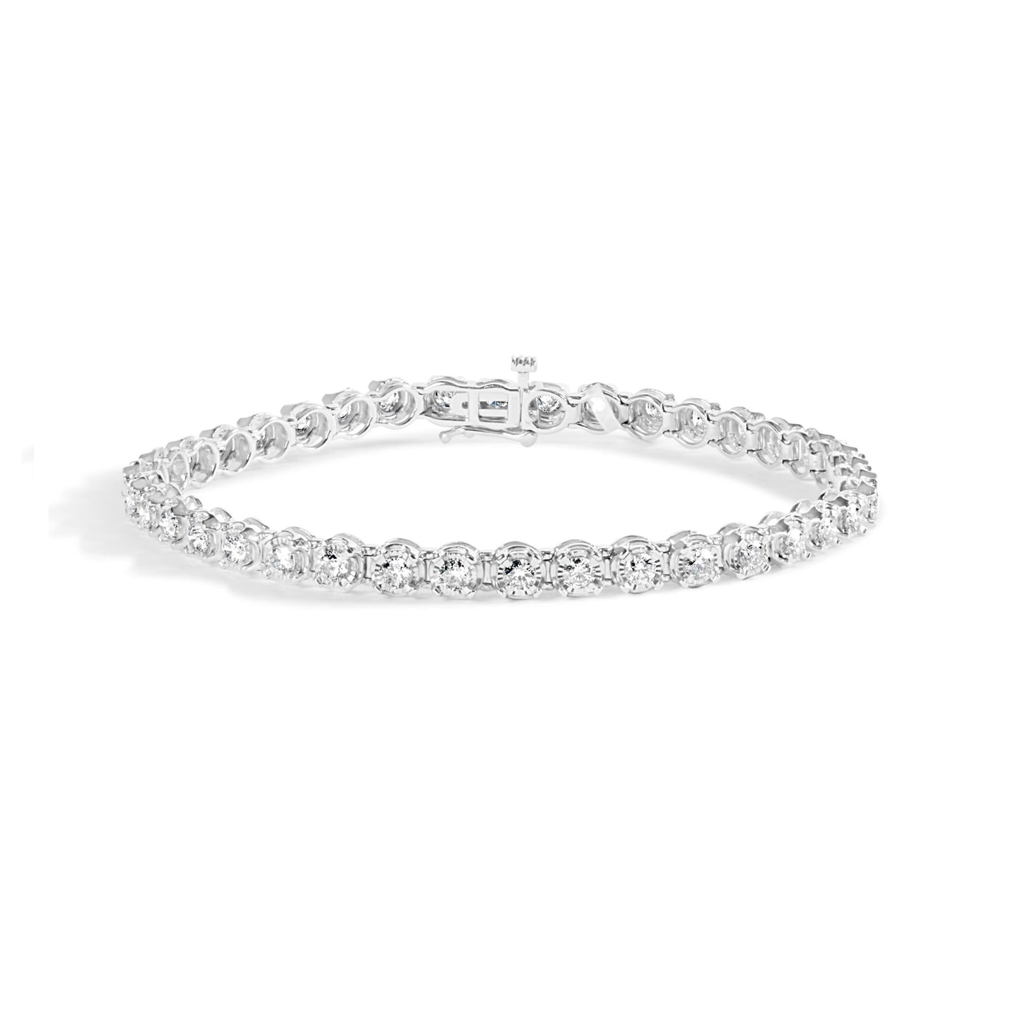 10K White Gold 3.00 Cttw Miracle Set Diamond Bezel Link Style Tennis Bracelet (H-I Color, I2-I3 Clarity) - 7.5"-0
