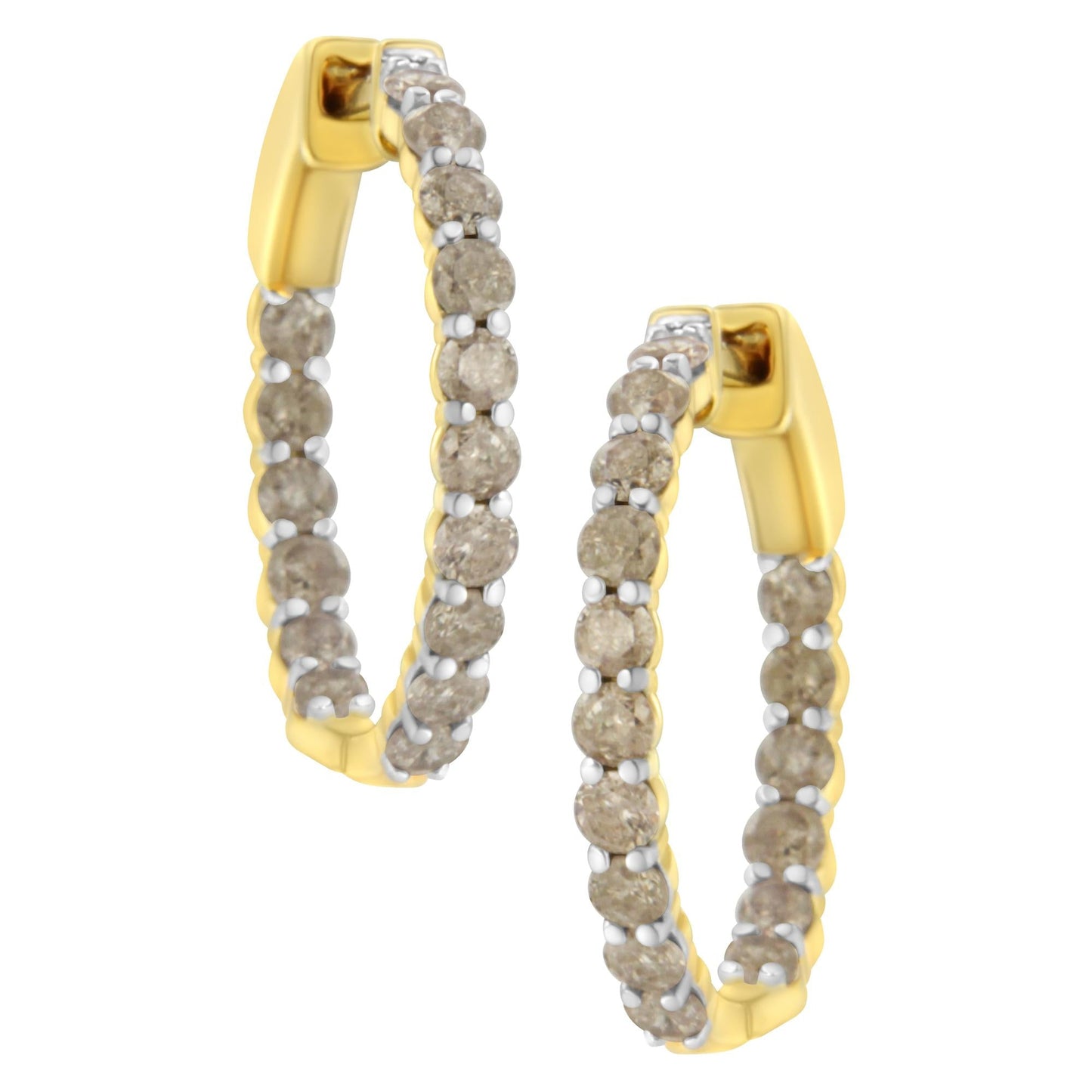 10K Yellow Gold Plated Sterling Silver Diamond Hoop Earrings (2 cttw, K-L Color, I2-I3 Clarity)-0