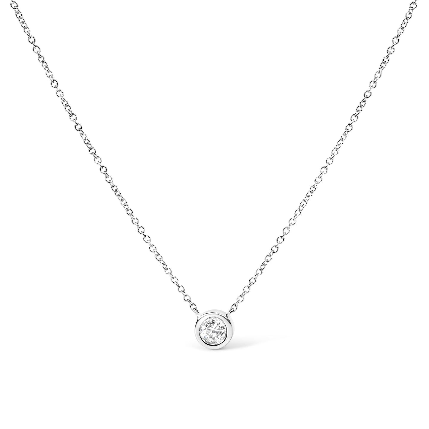10K White Gold 1/2 Carat Round Brilliant-Cut Diamond Modern Bezel-Set Solitaire 16"-18" Pendant Necklace (H-I Color, SI2-I1 Clarity)-0