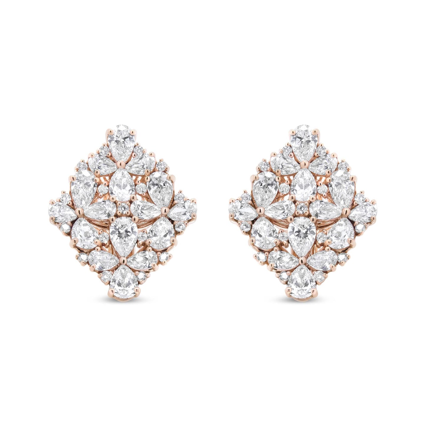 18K Rose Gold 8 1/3 Cttw Pear and Round Diamond Floral Cluster Omega Earrings (F-G Color, VS1-VS2 Clarity)-0