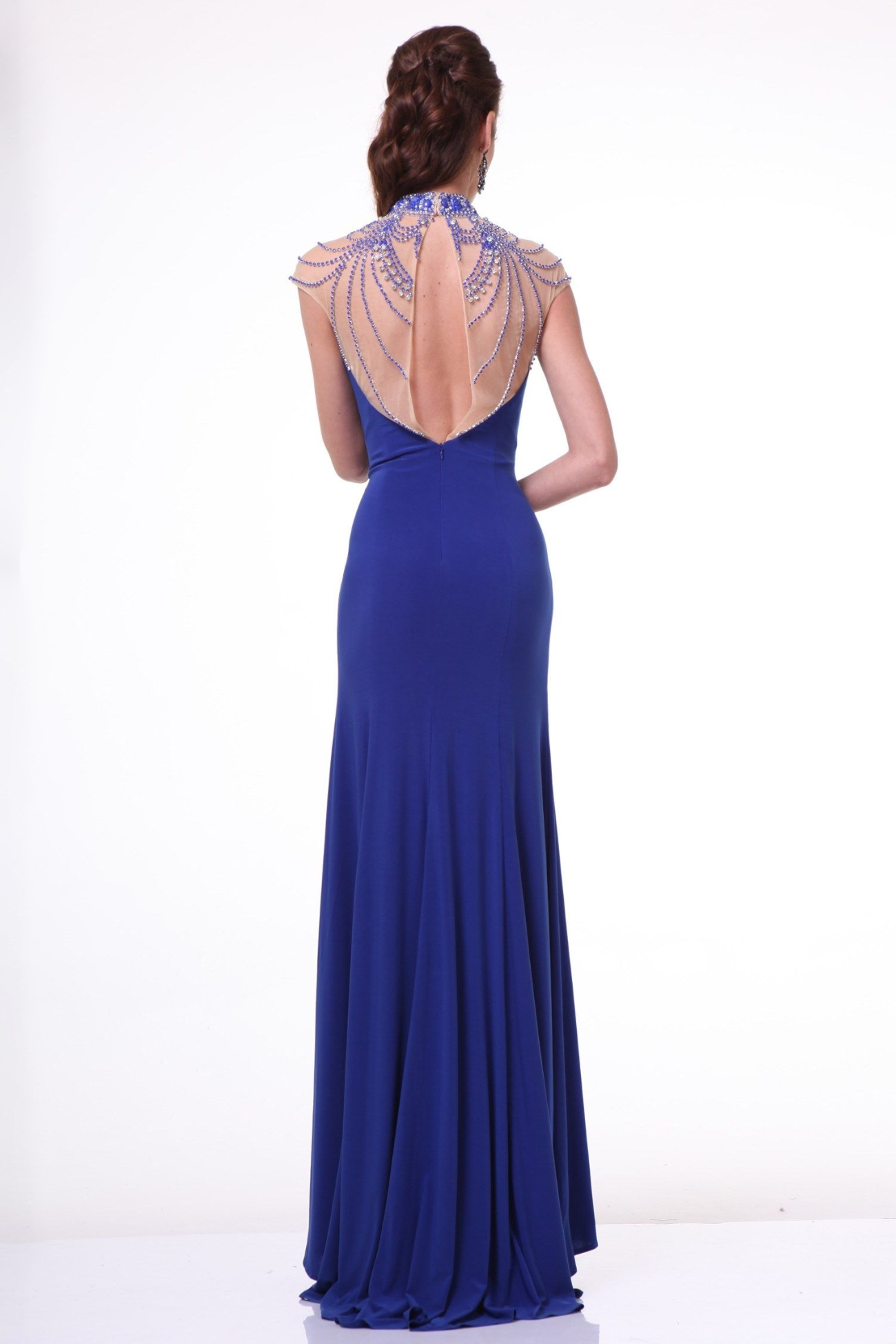 Fitted Beaded High Neck Cap Sleeves Fitted Gown-1
