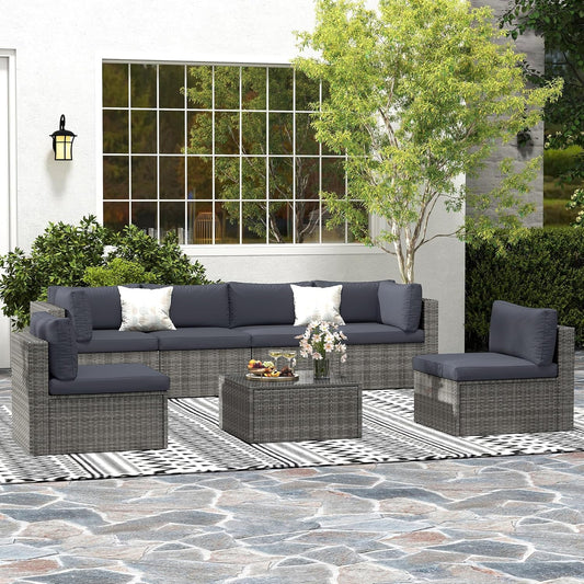 Seven Piece Outdoor Patio Furniture Set with Cushions
