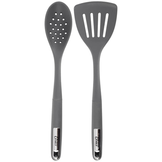 Oster Ridgecrest 2 Piece Silicone Kitchen Tool Slotted Spoon and Turner Set in Gray