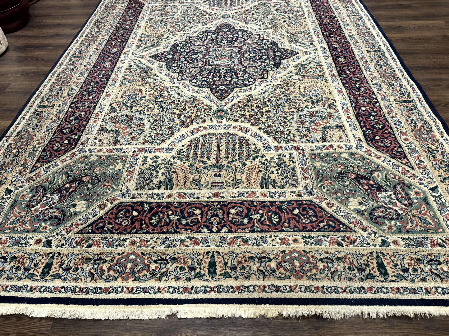 Persian Rug 8x11, Belgium Power Loomed Rug, Kirman Lavar Floral Design, Vintage Rug