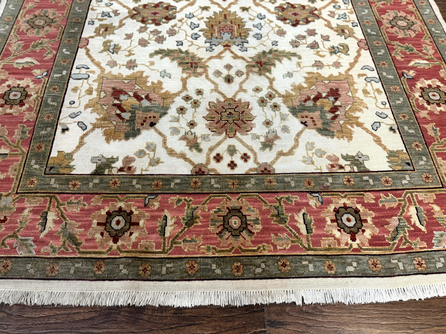 Flatweave Soumak Rug 6x9, Nourison Rug, Wool Handmade, Floral, Ivory-4