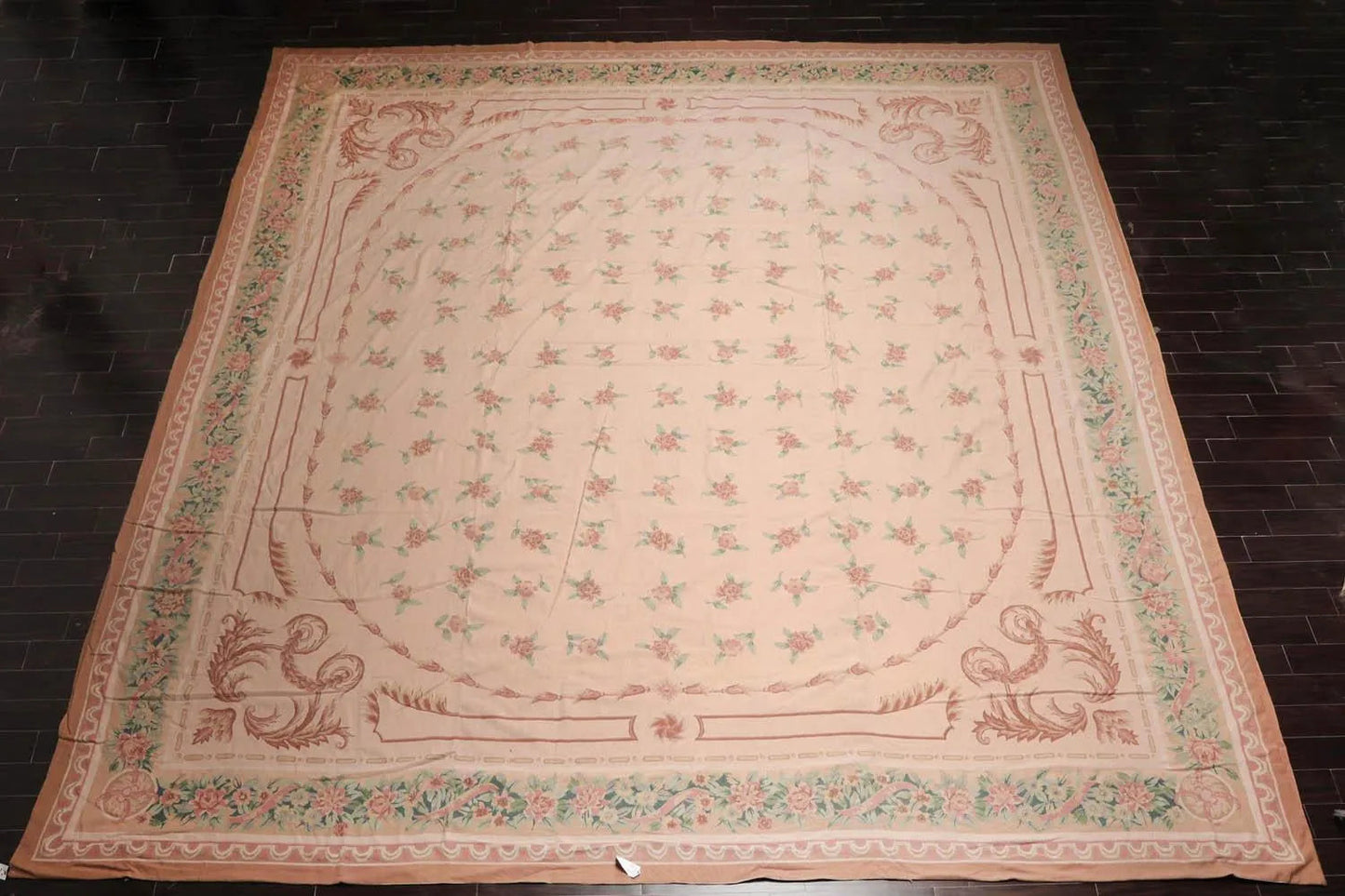 16'3''x18'6'' Hand Knotted Needlepoint 100% Wool French Aubusson Traditional Oriental Area Rug Blush, Peach Color-3