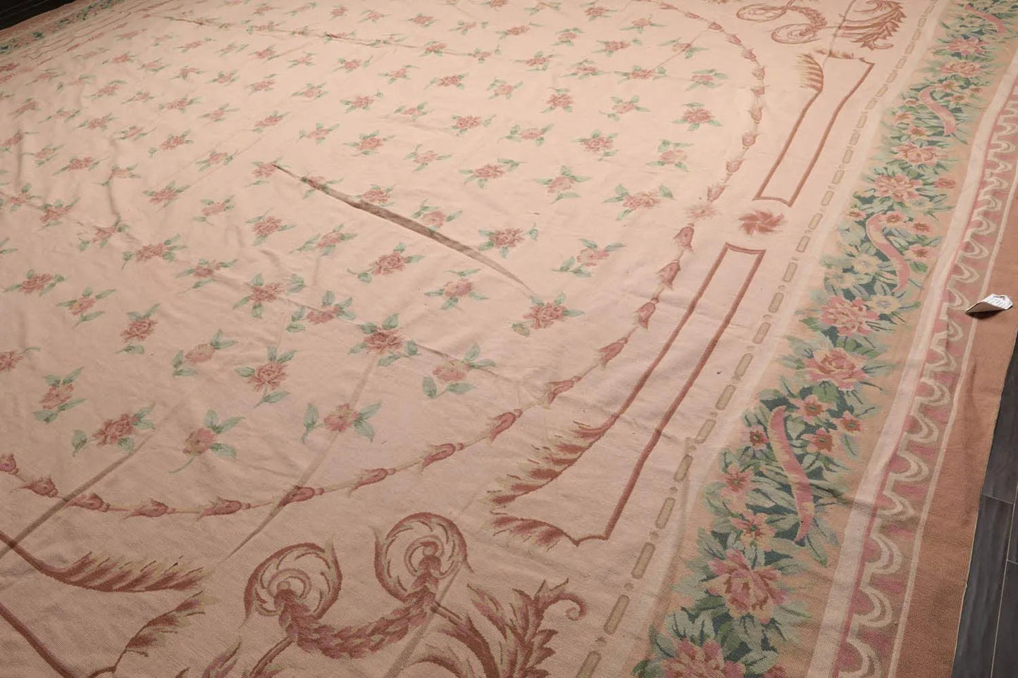 16'3''x18'6'' Hand Knotted Needlepoint 100% Wool French Aubusson Traditional Oriental Area Rug Blush, Peach Color-4