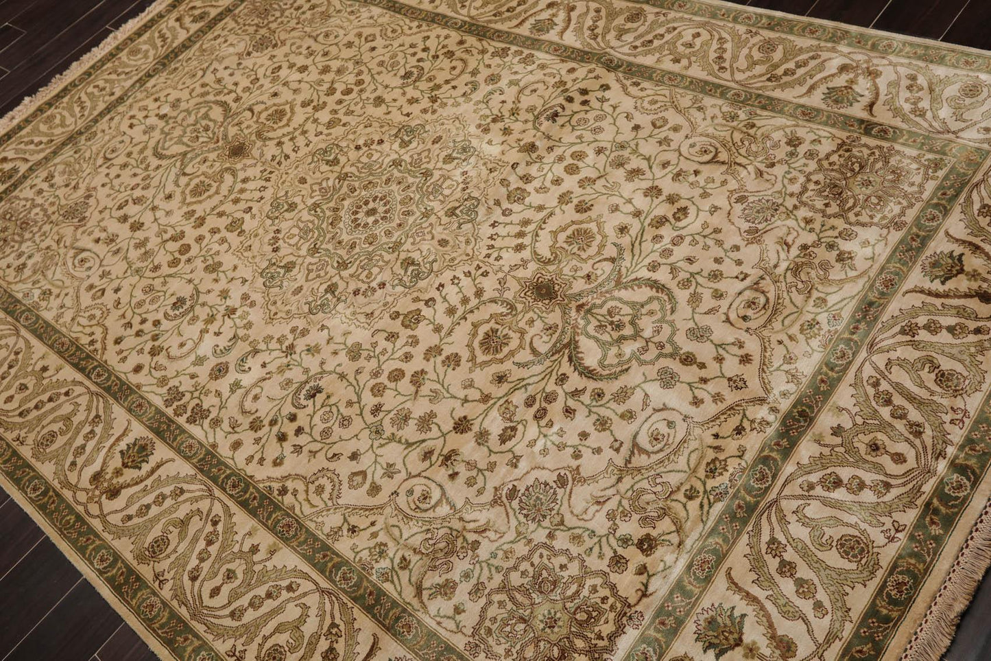 6'2" x 8'10" Hand Knotted 100% Silk Traditional 250 KPSI Oriental Area Rug Beige-4