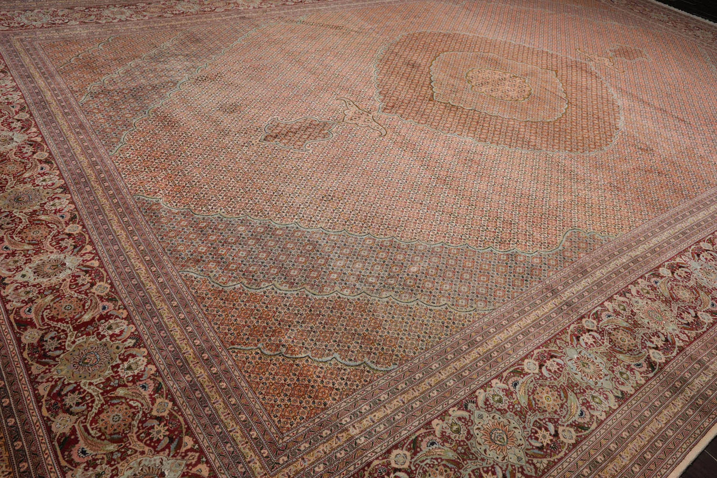13'1''x20' Beige, Rust Palace Hand Knotted Persian Wool and Silk Traditional Oriental Area Rug-4