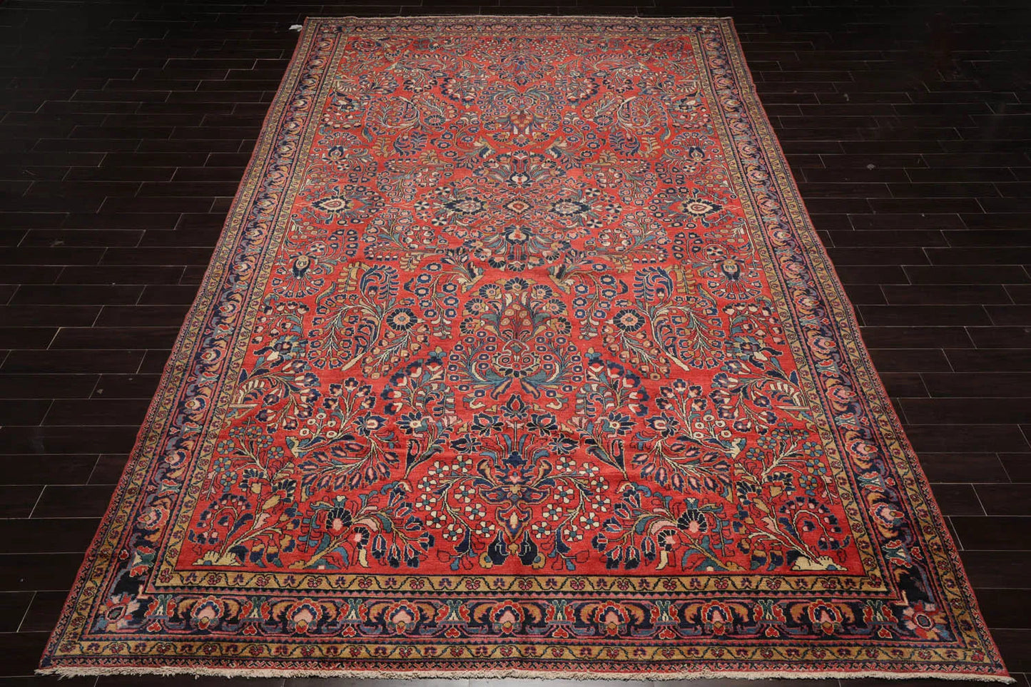 10'4''x16'3'' Burnt Orange, Navy Palace Hand Knotted 100% Wool Vintage Palace Lilihan Traditional Oriental Area Rug-2