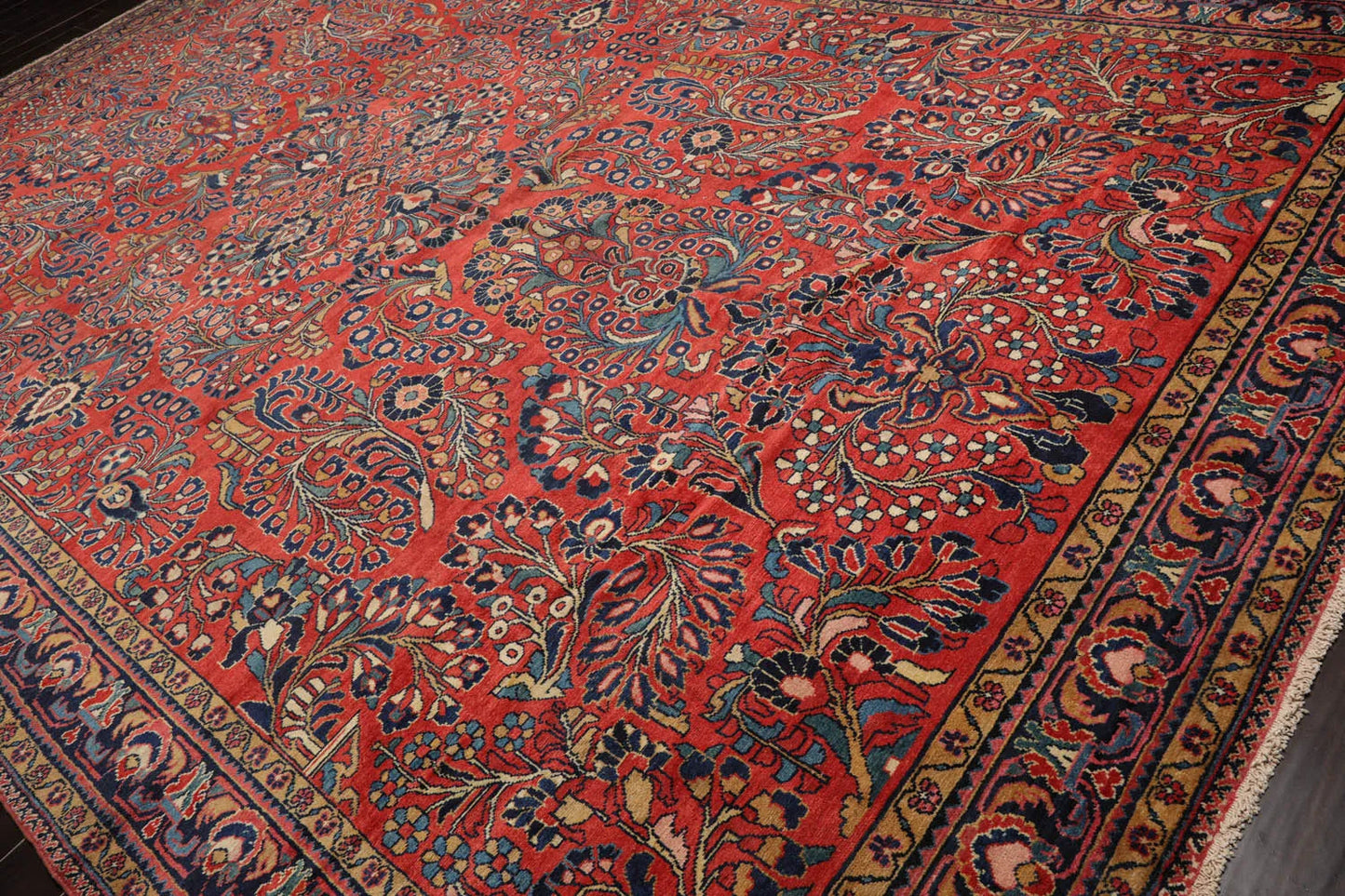 10'4''x16'3'' Burnt Orange, Navy Palace Hand Knotted 100% Wool Vintage Palace Lilihan Traditional Oriental Area Rug-3