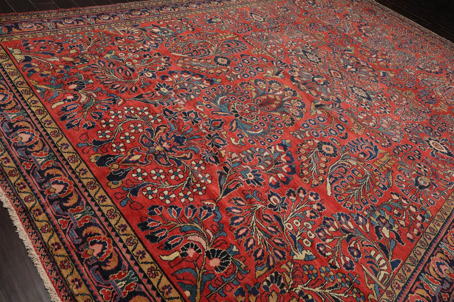 10'4''x16'3'' Burnt Orange, Navy Palace Hand Knotted 100% Wool Vintage Palace Lilihan Traditional Oriental Area Rug-4