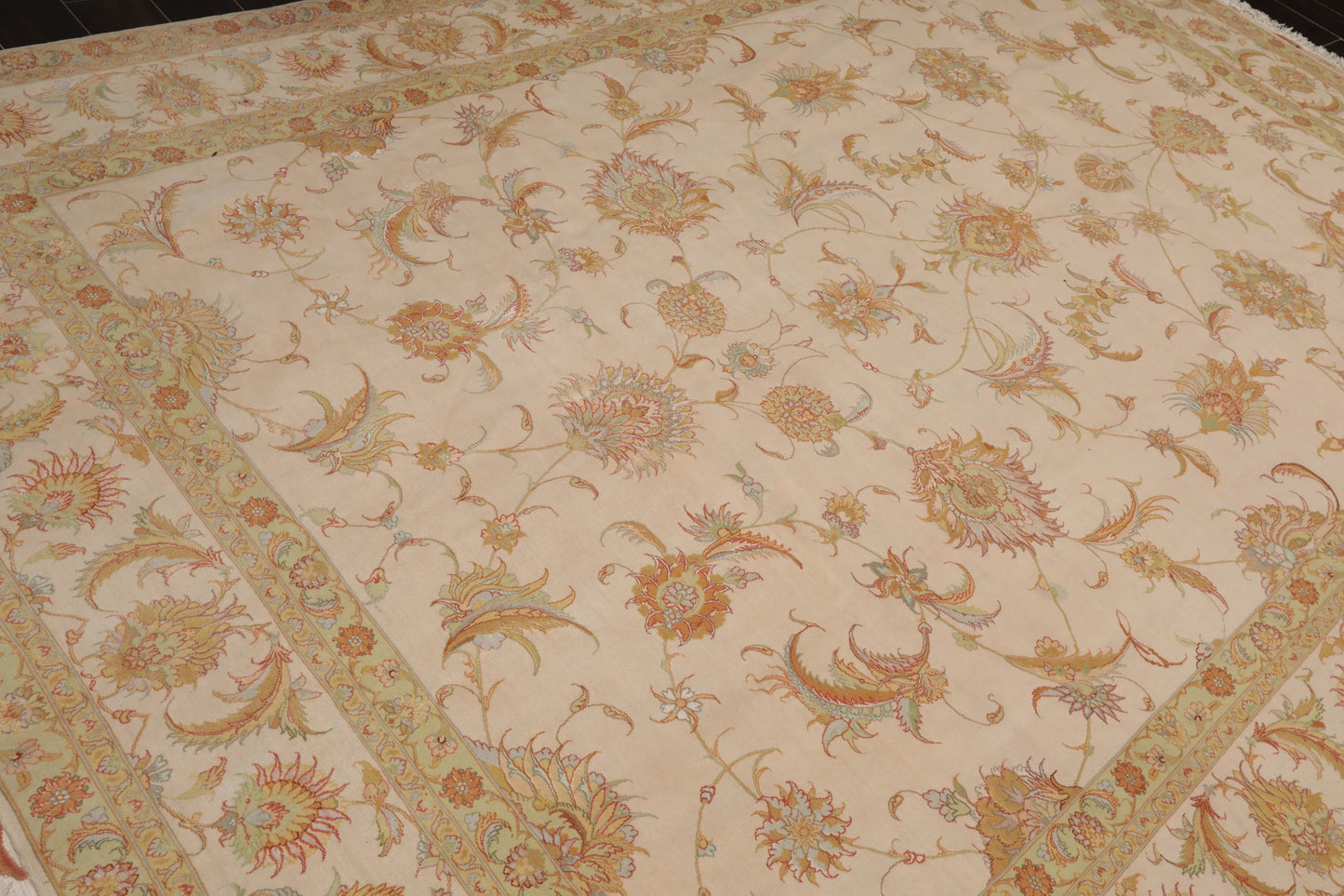 8x10 Hand Knotted Wool and Silk Traditional 350 KPSI Oriental Area Rug Ivory, Mint Color-4