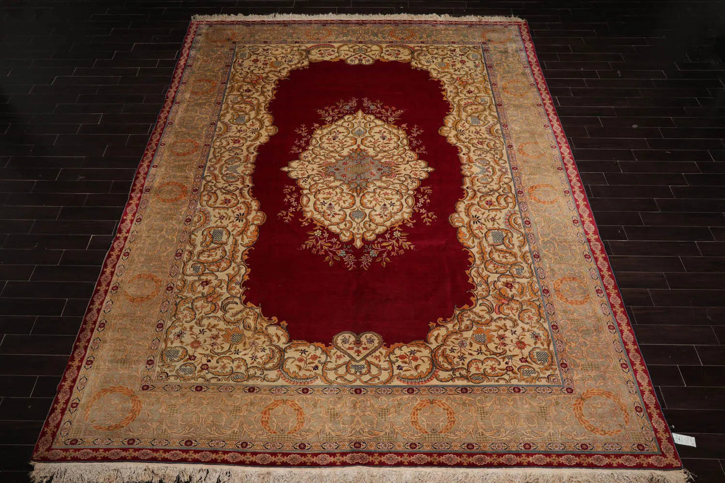 11'2"x15'10" Palace Burgundy Hand Knotted 100% Wool Tabriz Traditional 300 KPSI Oriental Area Rug-2