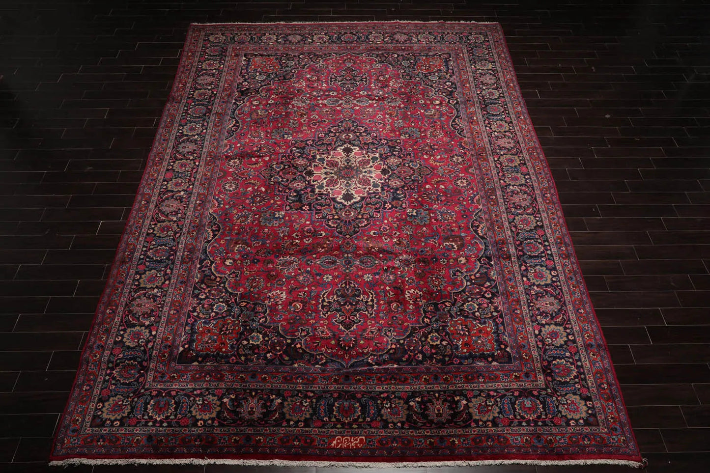 10'9"x16'5" Palace Burgundy Hand Knotted 100% Wool Mashad Traditional 200 KPSI Oriental Area Rug-2