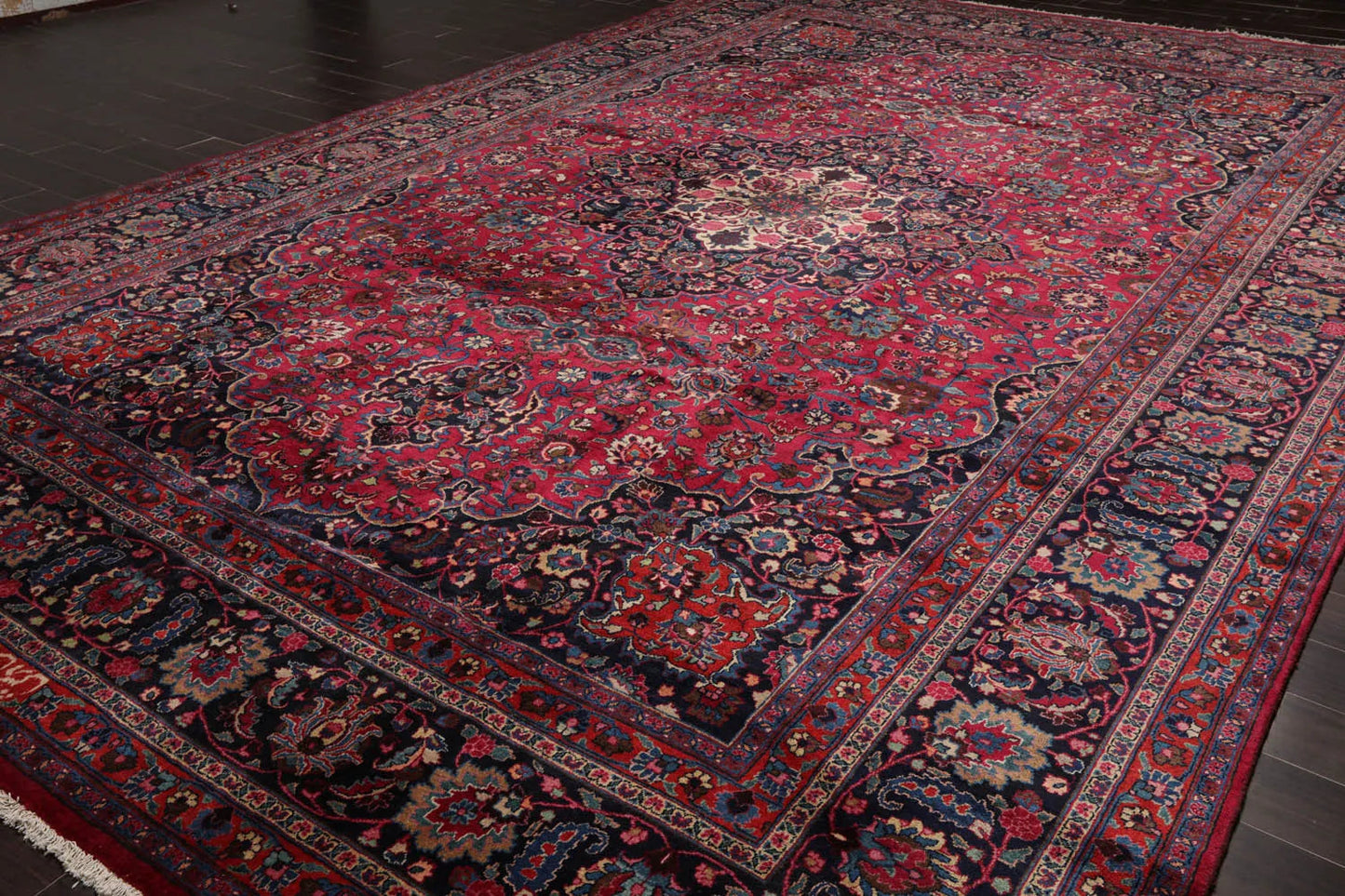 10'9"x16'5" Palace Burgundy Hand Knotted 100% Wool Mashad Traditional 200 KPSI Oriental Area Rug-3