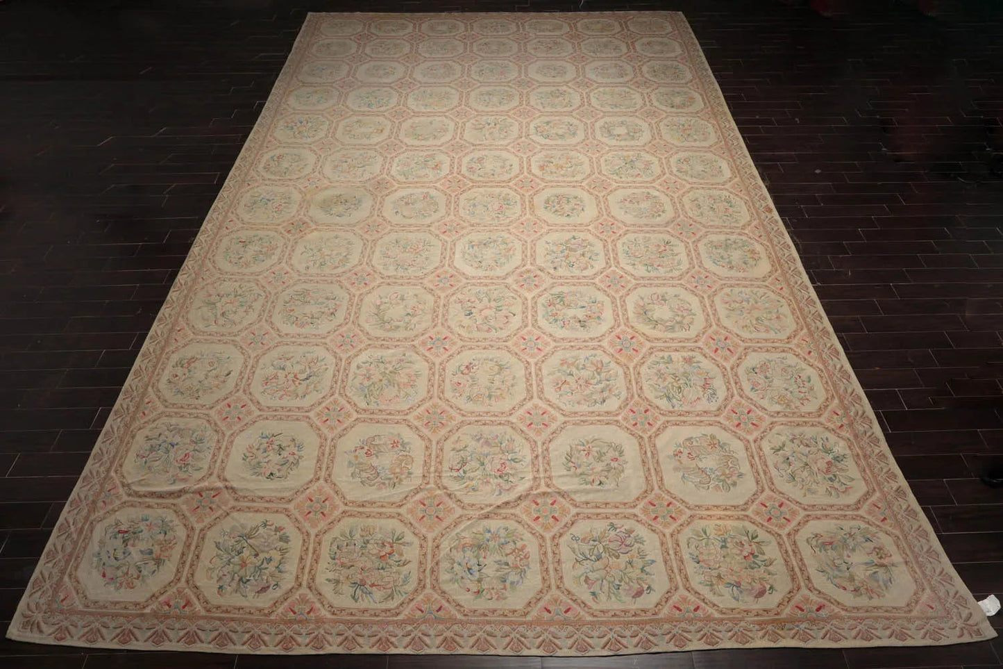 12'5"x21'11" Palace Beige Hand Knotted Flat Weave 100% Wool French Aubusson Traditional Oriental Area Rug-2