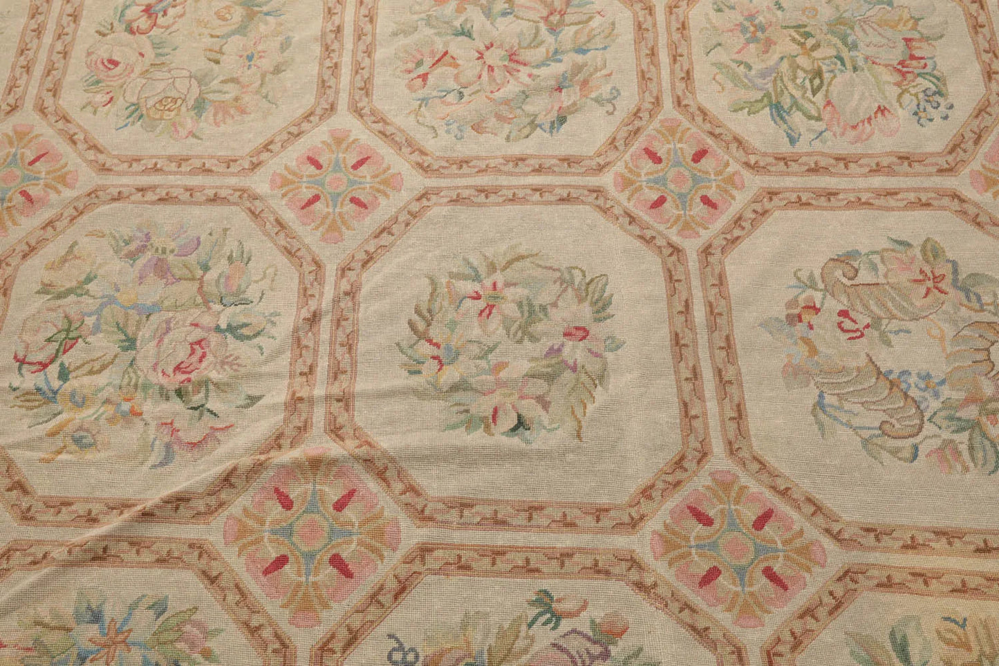 12'5"x21'11" Palace Beige Hand Knotted Flat Weave 100% Wool French Aubusson Traditional Oriental Area Rug-3