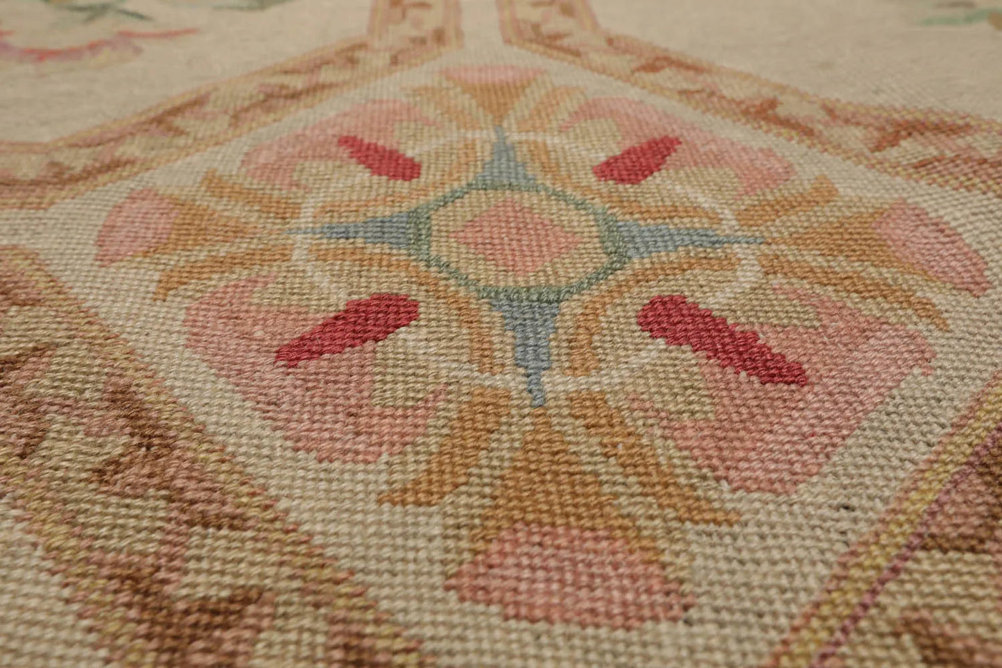 12'5"x21'11" Palace Beige Hand Knotted Flat Weave 100% Wool French Aubusson Traditional Oriental Area Rug-4