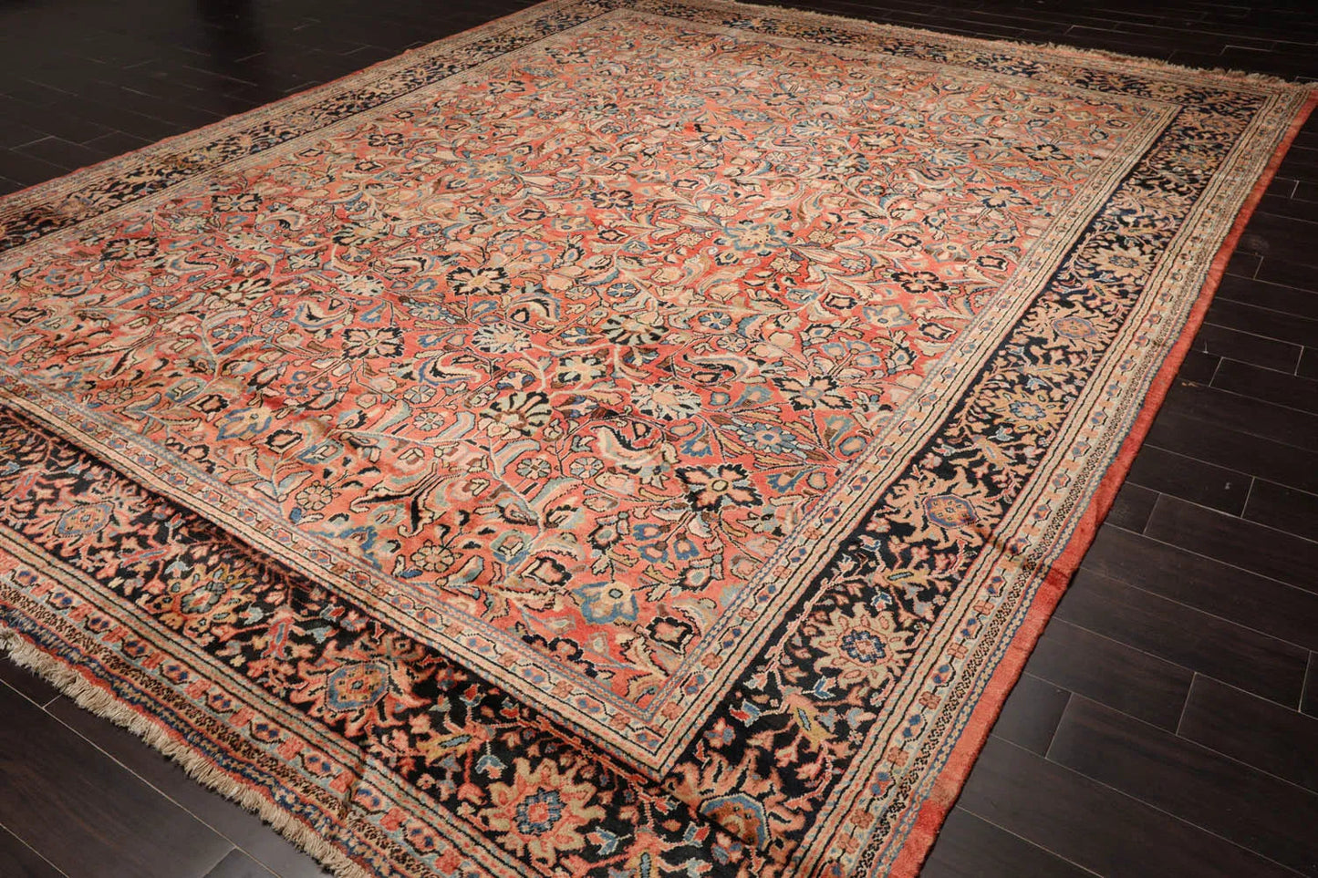 10x14 Salmon, Black Hand Knotted 100% Wool Mahal Traditional Oriental Area Rug-4