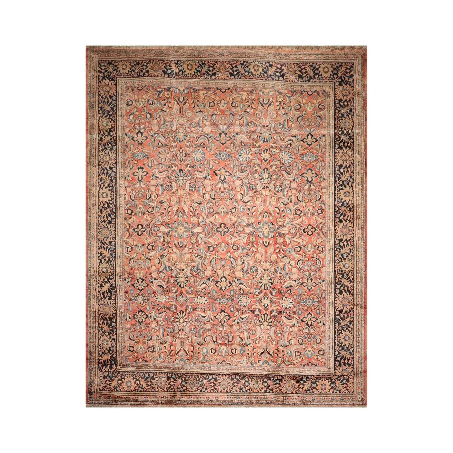 10x14 Salmon, Black Hand Knotted 100% Wool Mahal Traditional Oriental Area Rug-1