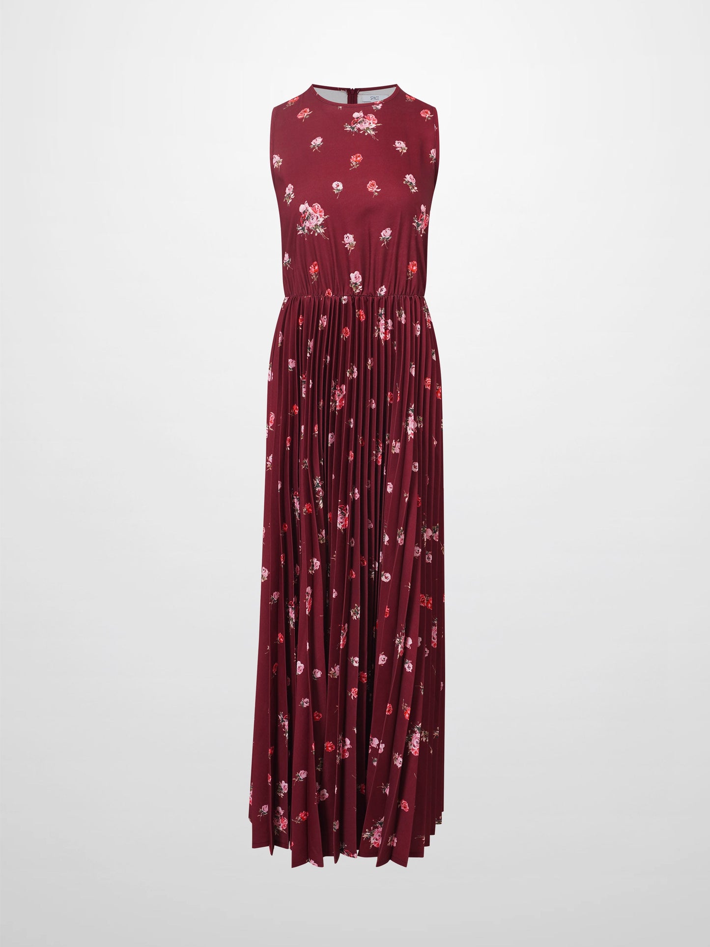 Pleated Bottom Slip Dress-Burgundy Floral