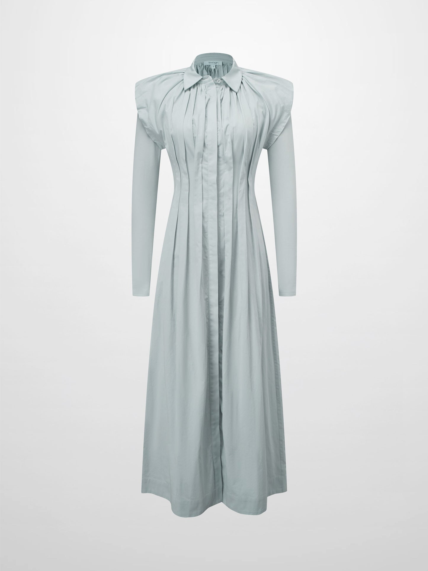 Pleat Front Button Down Dress-Light Blue