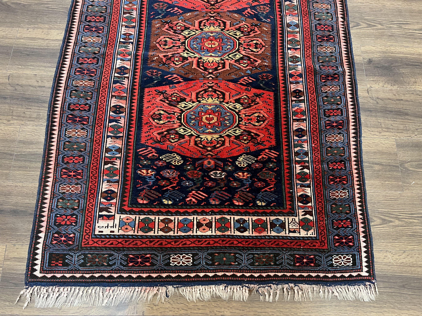 Antique Caucasian Seychour Rug 3.7 x 5.5, Collectible Oriental Carpet, Navy Blue and Red, Fine Kuba Rug, Vintage Rug, Wool Hand Knotted Rug-4