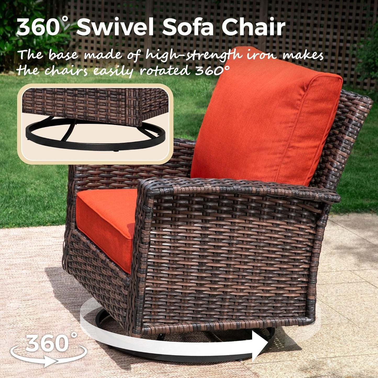Oversized Wicker Patio Furniture Set with Swivel Chairs-2