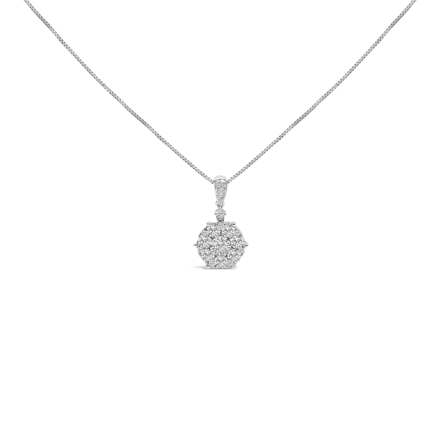 14K White Gold 1 1/5 Cttw Diamond Composite Cluster Pendant Necklace (F-G Color, VS2-SI1 Clarity) - 18" Inches-1