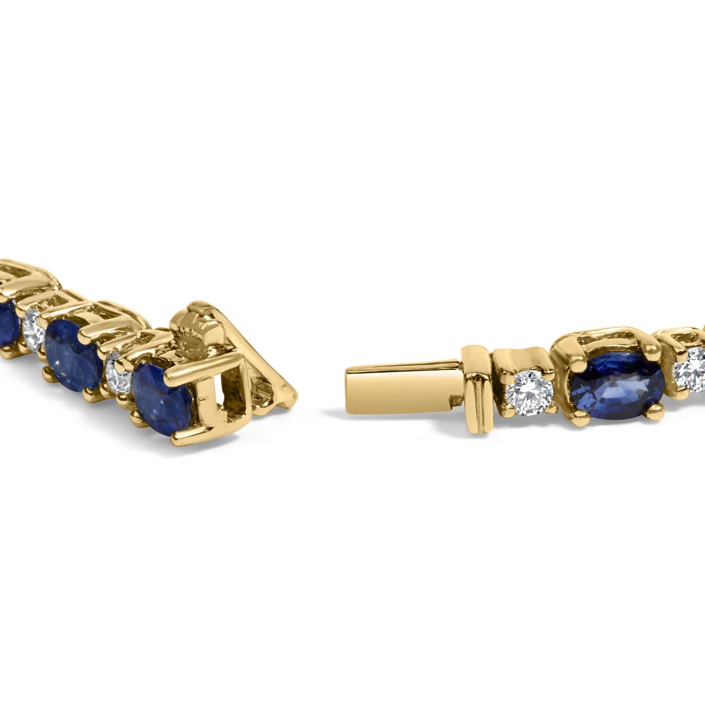 18K Yellow Gold 3/4 Cttw Diamond and 5 1/3 Cttw Oval Blue Sapphire Alternating Link Bracelet (G-H Color, VS1-VS2 Clarity) - 7.25" Inches-1