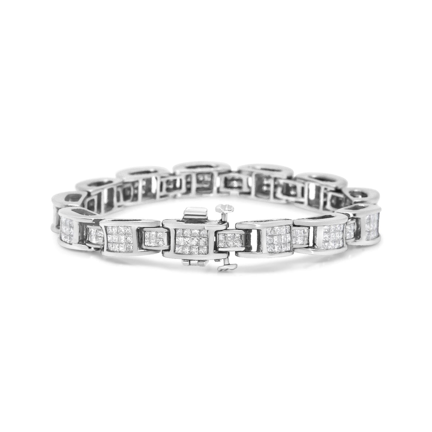 14K White Gold 5.0 Cttw Princess Cut Diamond Invisible Set Alternating Size D Shaped Links Tennis Bracelet (H-I Color, SI2-I1 Clarity) - 7”-1