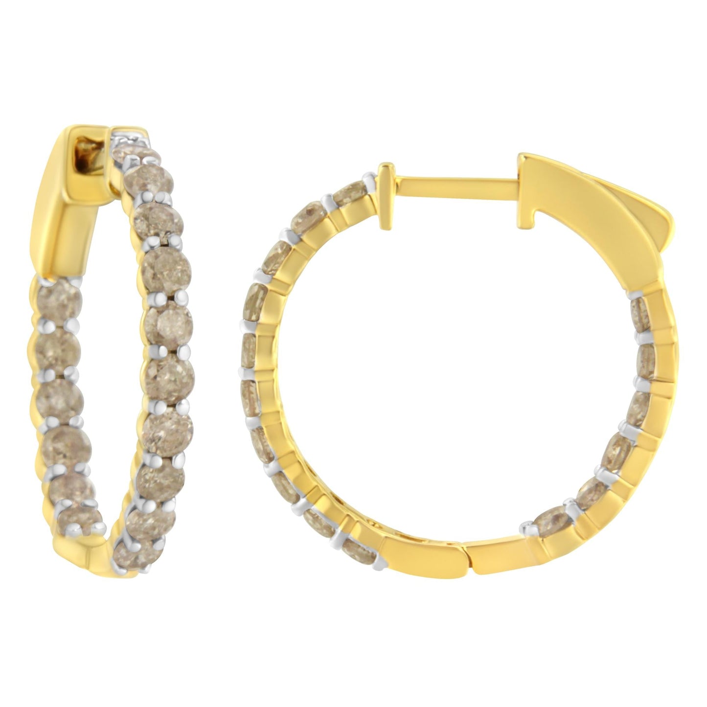 10K Yellow Gold Plated Sterling Silver Diamond Hoop Earrings (2 cttw, K-L Color, I2-I3 Clarity)-1