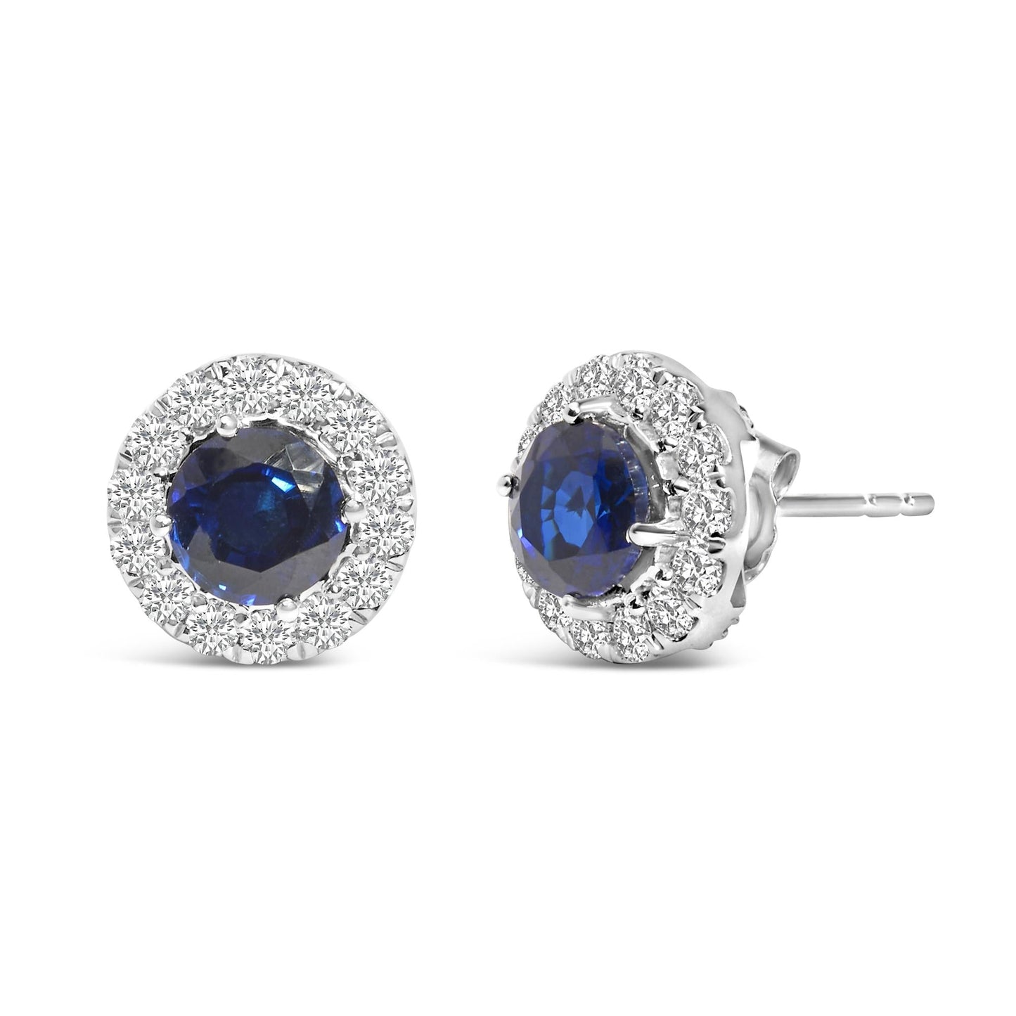 14K White Gold 3.0 Cttw Lab-Grown Blue Diamond Halo Stud Earrings (Blue & F-G Color, VS1-VS2 Clarity)