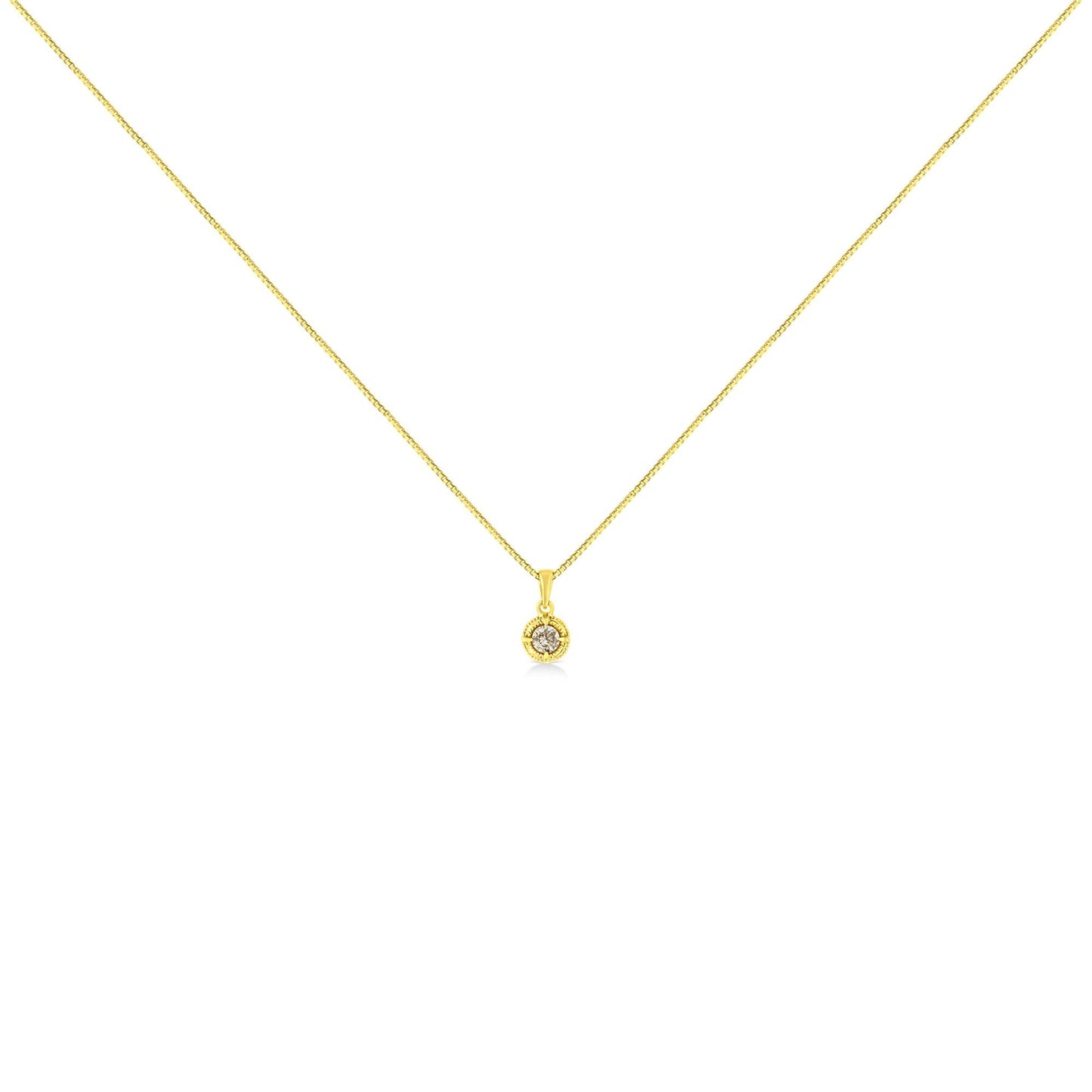 14K Yellow Gold Plated .925 Sterling Silver Brilliant Round Cut Diamond Solitaire Milgrain 18" Pendant Necklace-4