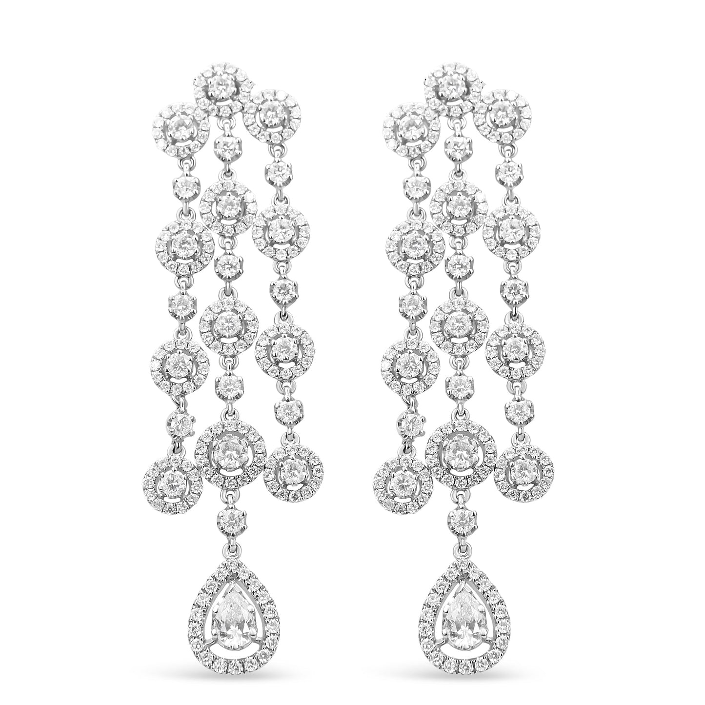 18K White Gold 4 3/4 Cttw Diamond Double Teardrop Waterfall Dangle Earrings (H-I Color, VS1-VS2 Clarity)-1
