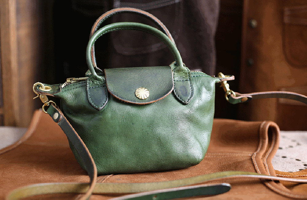 Womens Vintage Horse Skin Leather Small Top Handle Cross Body Shoulder Bag