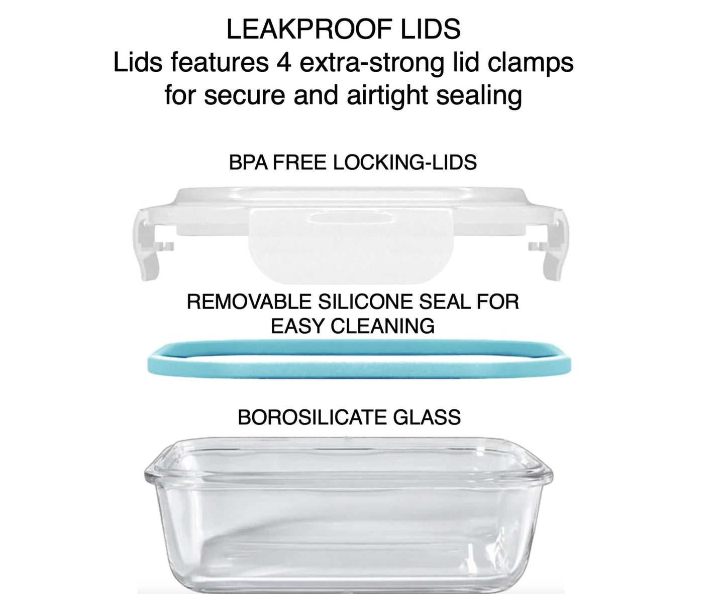 10-Piece Glass Food Storage Containers with Airtight Locking Lids (5 Containers + 5 Lids)-4
