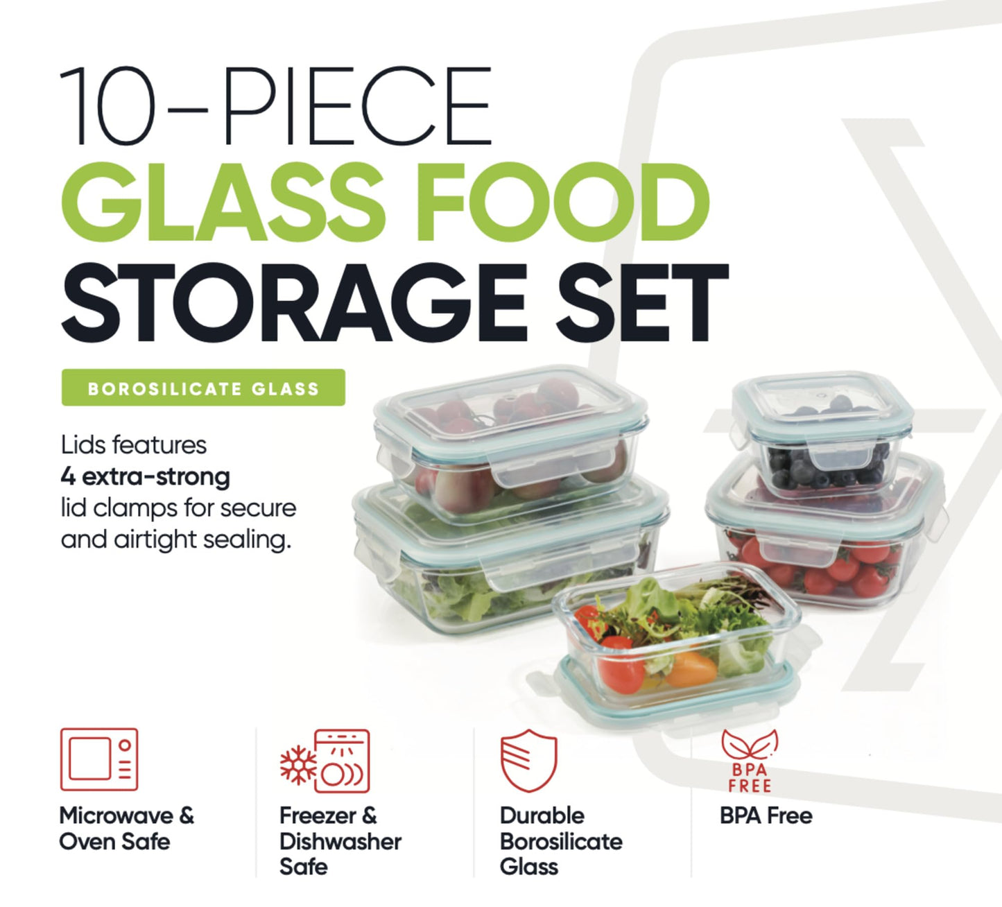 10-Piece Glass Food Storage Containers with Airtight Locking Lids (5 Containers + 5 Lids)-1